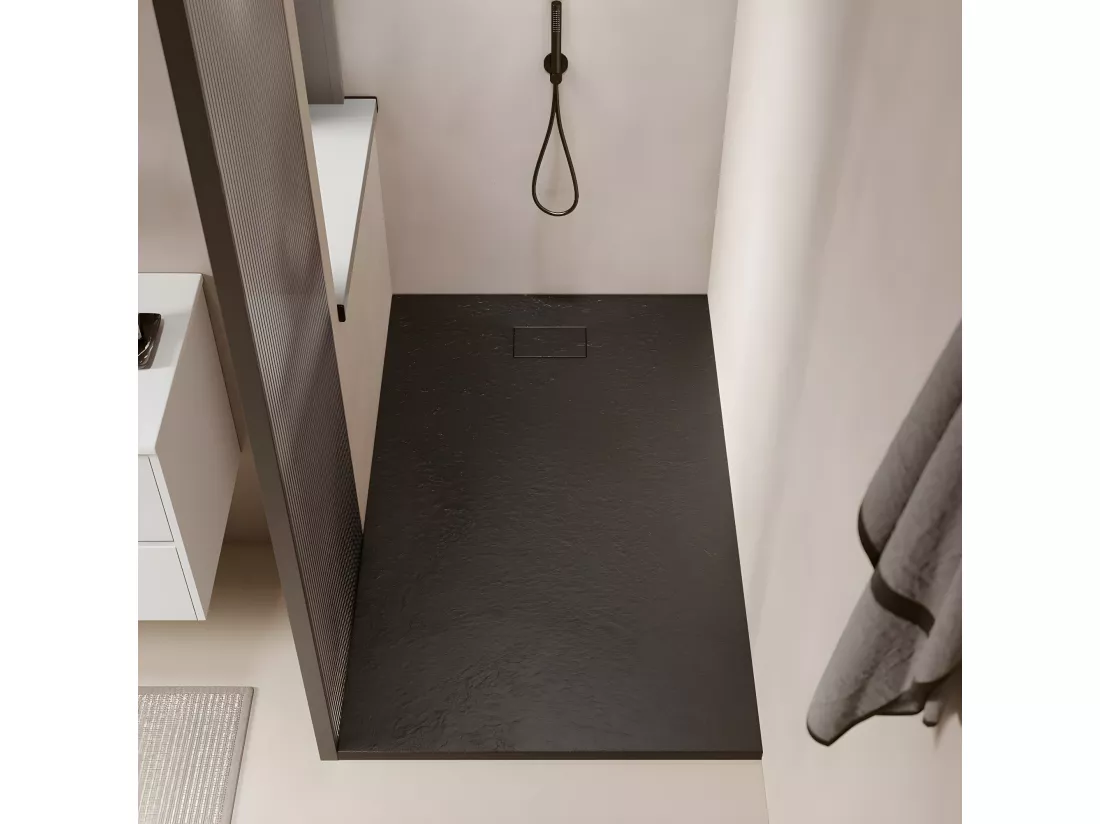 Receveur de douche 90 x 160 cm extra plat PIATTO en SoliCast® surface ardoisée noir