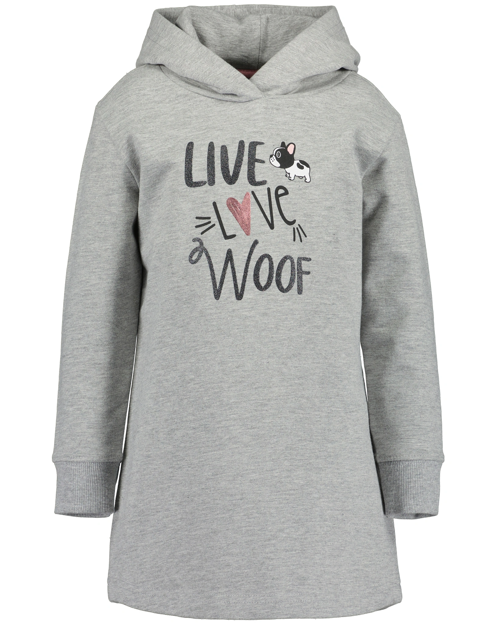 Kapuzen-Sweatkleid LIVE LOVE WOOF in mittelgrau
