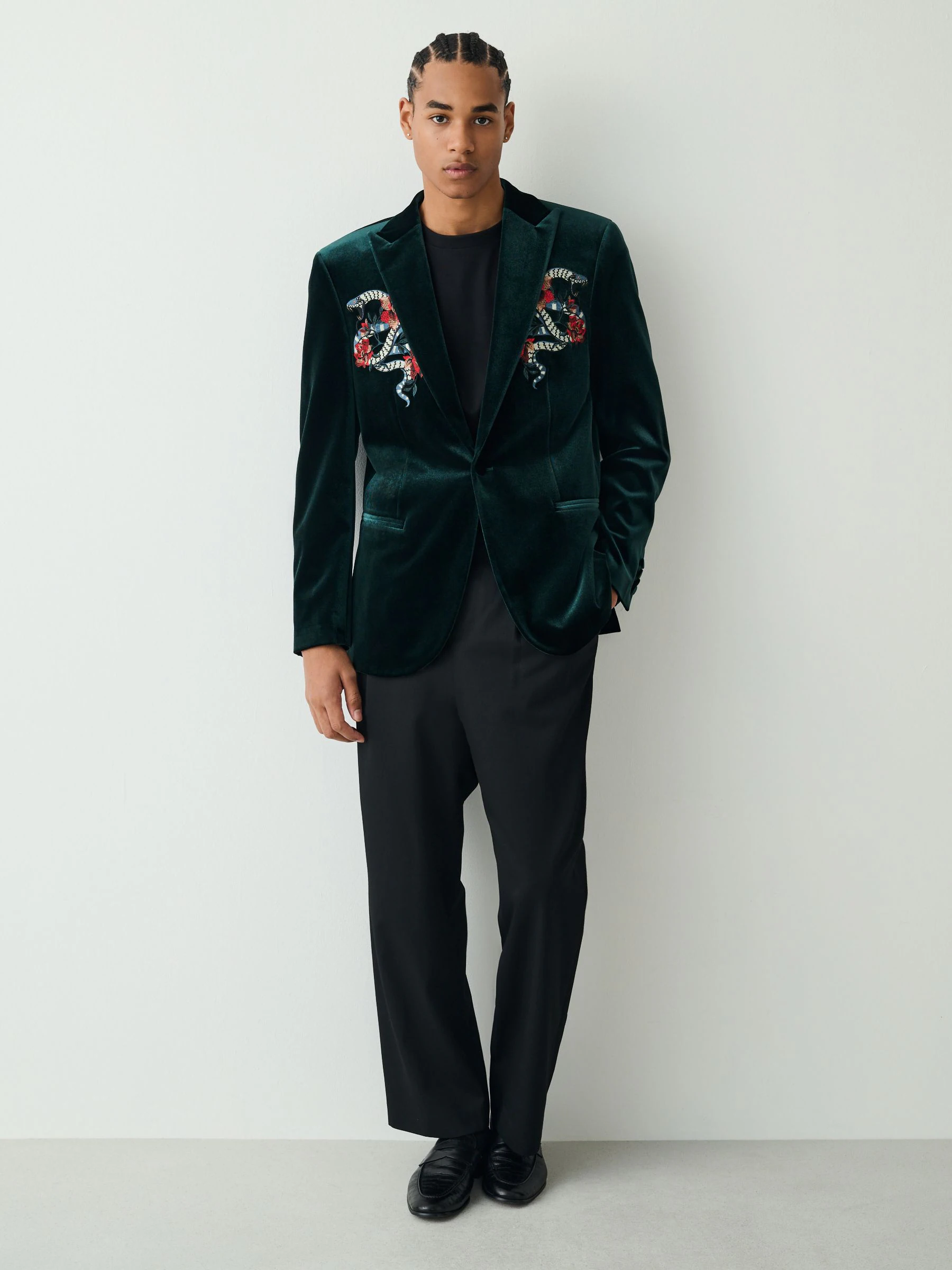Groen slangenmotief - Embroidered Velvet Blazer