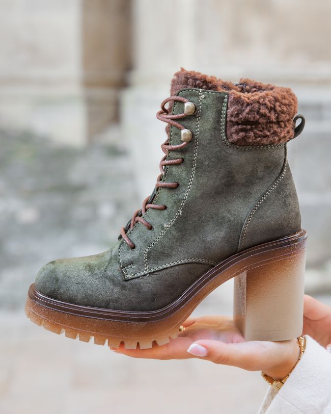 Bottines femme kaki rangers à talon - Maiwenn