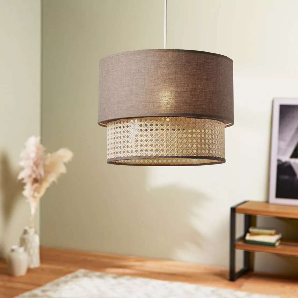 Suspension ronde cannage (D35 cm) Holly Gris foncé