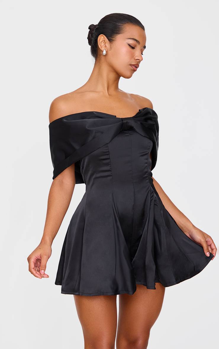 Noir Combinaison-short Premium En Satin Avec Nœud Extrême