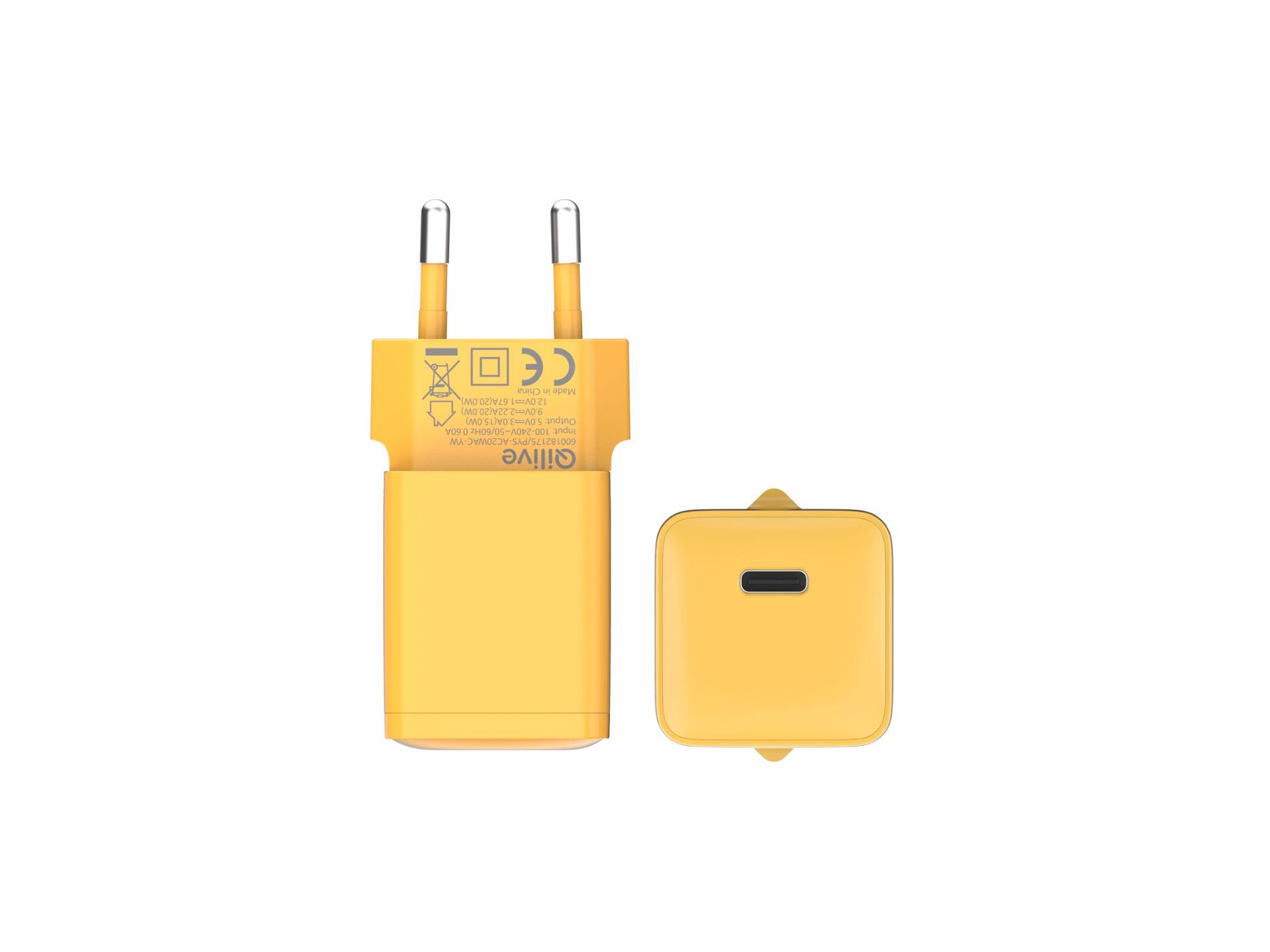 CARREGADOR QILIVE 600182175 USB C 20W AMARELO P1