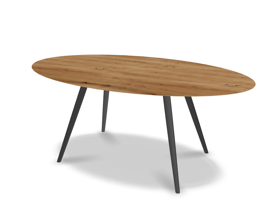 They & Me eettafel Joy – ovaal – eiken rustiek lak – onderstel RAL9017 verkeerszwart 180 x 105 x 75 | Eiken Rustiek Lak | Verjongde Rand  | Frame RAL9017 Verkeerszwart