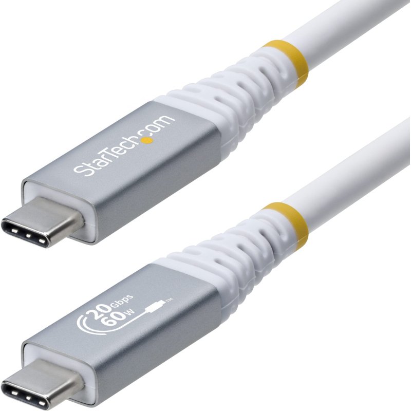 StarTech.com Câble USB4 de 3 m, 20 Gbit/s, Câble USB-C Certifié USB-IF, 60 W PD, 4K 120 Hz DP 1.4, Gaine en TPE, Cordon USB-C Blanc