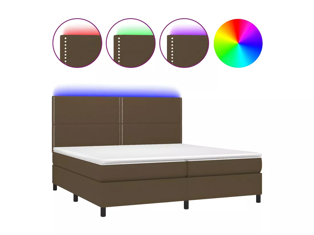 Sommier tapissier matelas et LED Marron foncé 200x200 cm Tissu