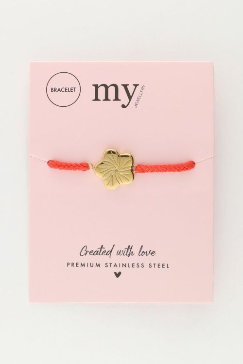Art oranje koord armband met bloem