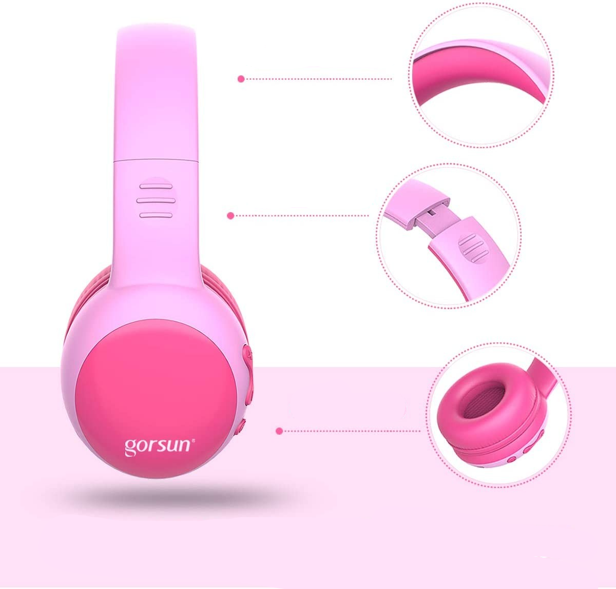 Kinder Kopfhörer 3.5mm Klinke On-Ear 85dB Begrenzte Lautstärke Grössenverstellbar mit Katzenohren - Pink