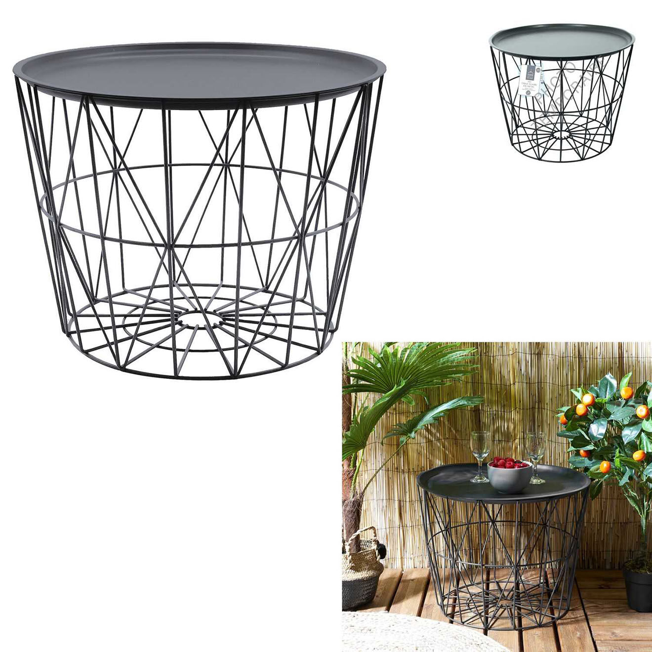 Home Deco Factory Table filaire grise - D.52.5x40 cm