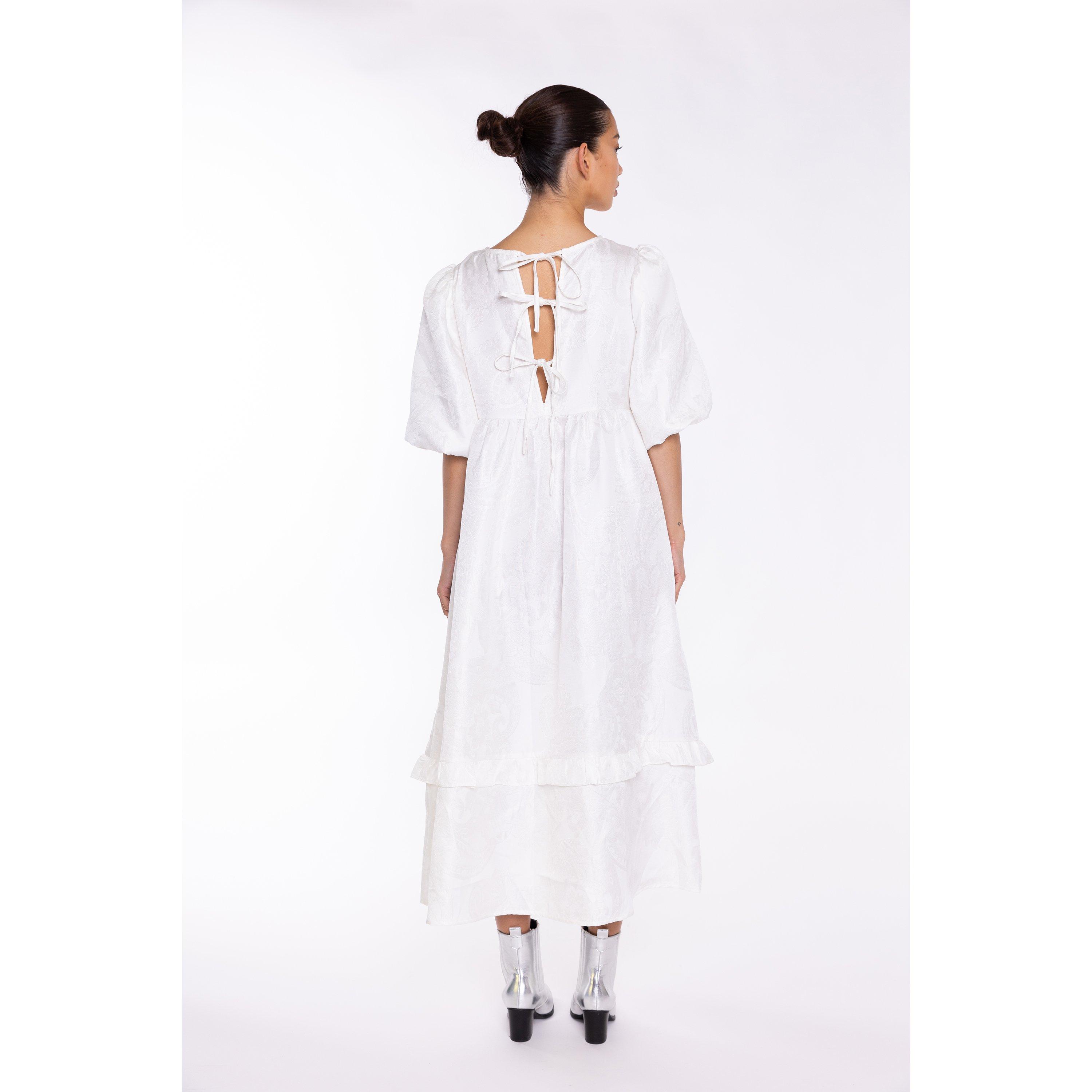 Glamorous Off White Brocade Tiered Tie Back Midi Dress