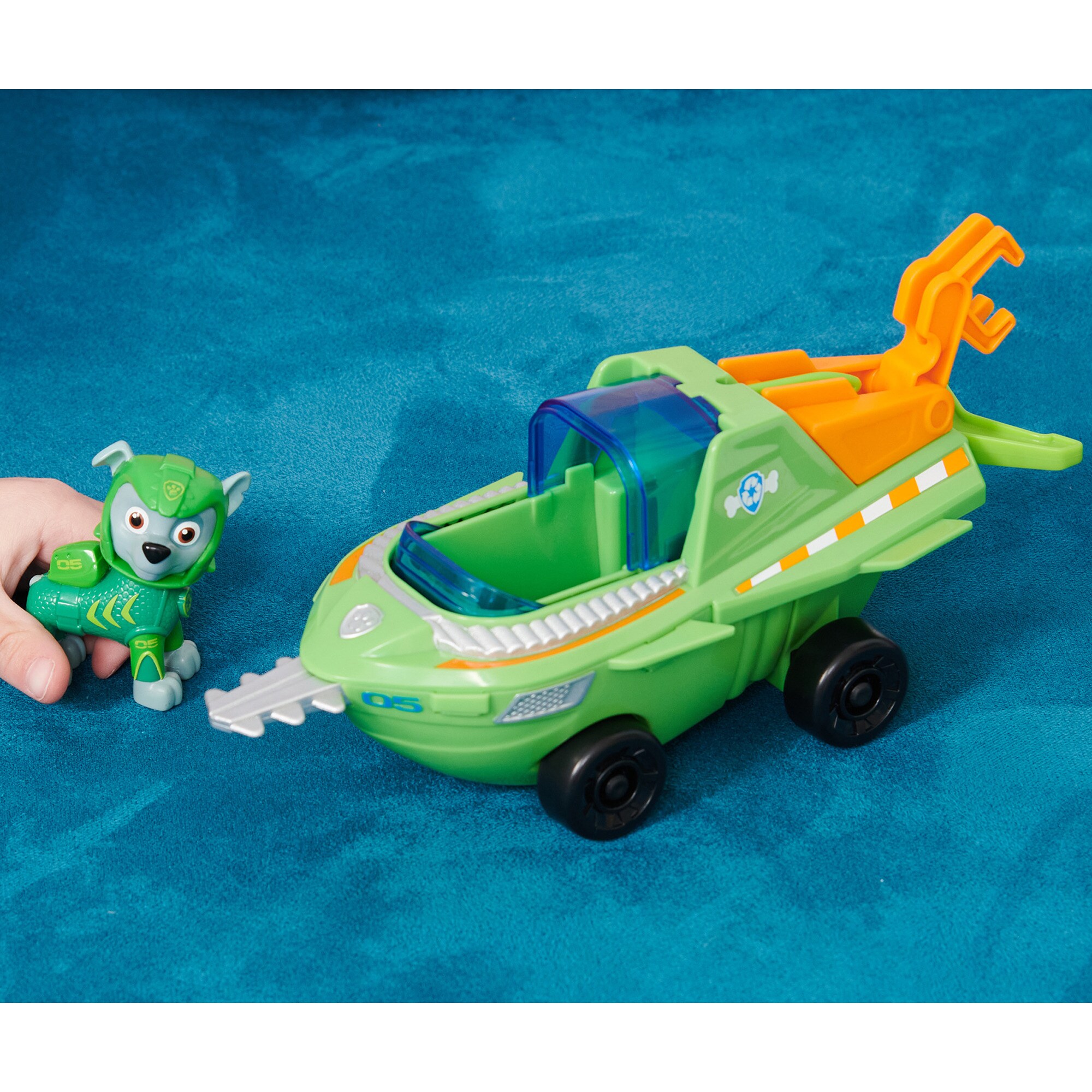 Spin Master Spielfahrzeug PAW Patrol Aqua Pups - Basis Fahrzeug im Sägefisch-Design mit Rocky-Welpenfigur