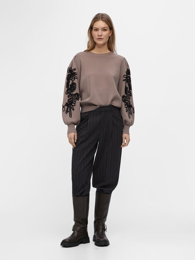 Object OBJJOANA L/S KNIT PULLOVER REP Fossil/black tape