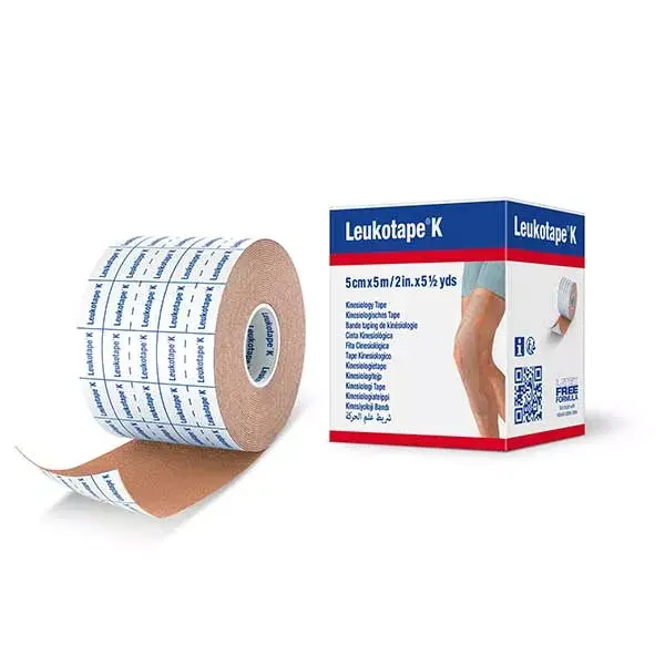 Fita adesiva elástica Leukotape K, cor da pele, 5 cm x 5 m