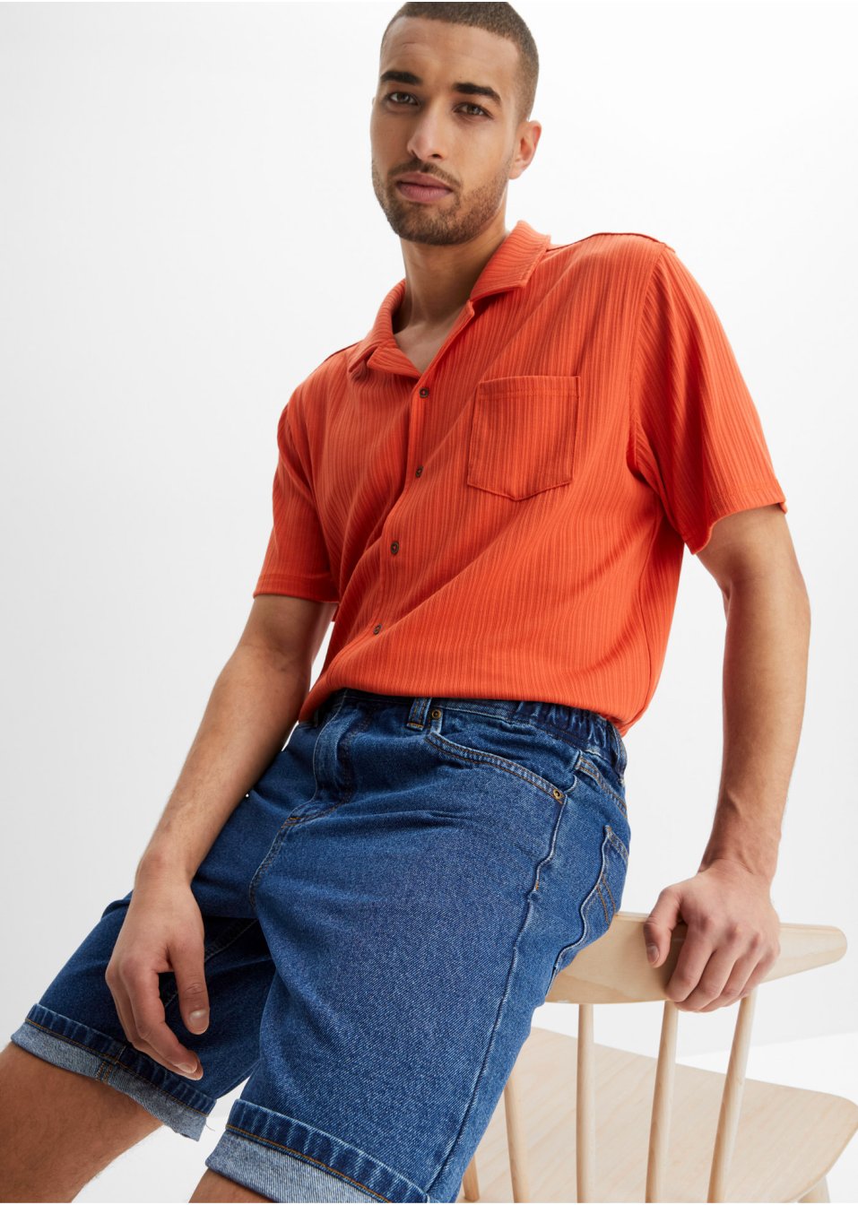Bermuda en jean avec taille extensible sur les côtés, Classic Fit