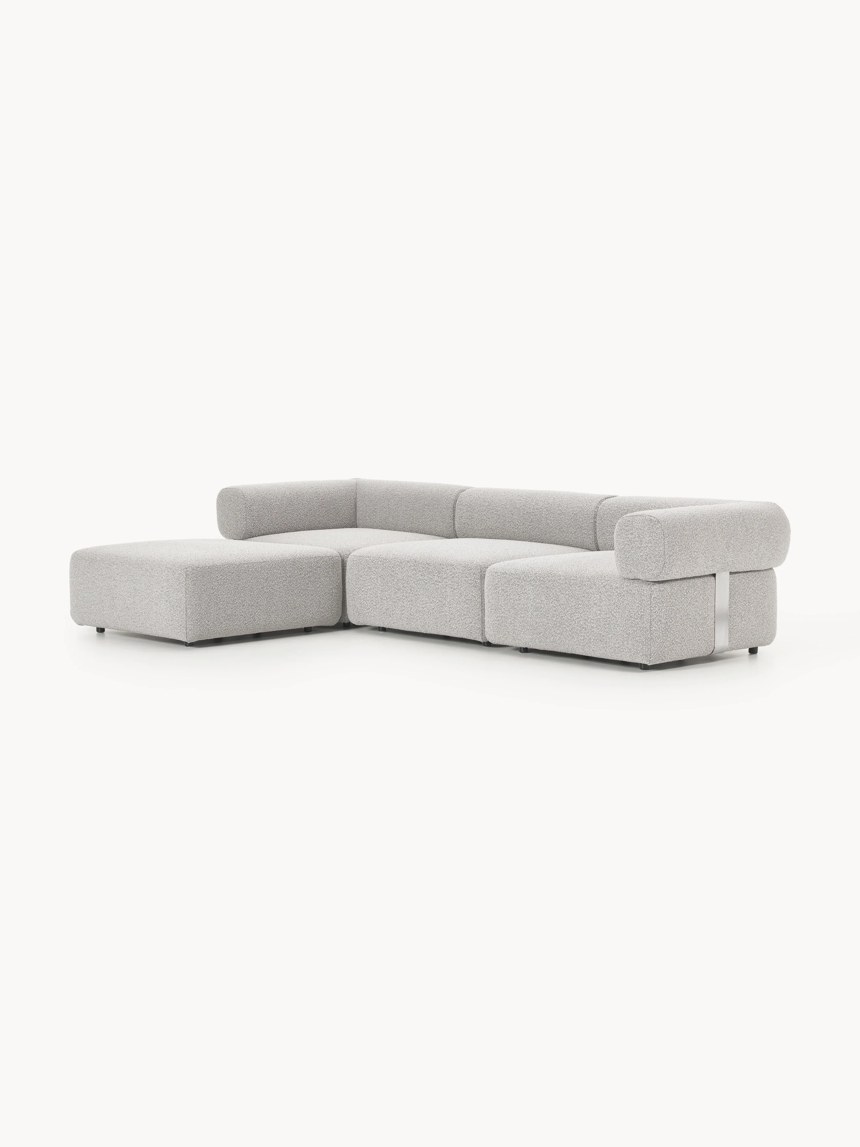 Modulaire bank Anton (4-zits) met poef (links/rechts) van bouclé