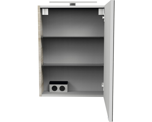 FACKELMANN SBC Small Bathroom Collection spiegelkast, 500 x 16,2 x 680 mm, eiken grijs, 1-deurs, LED rechts