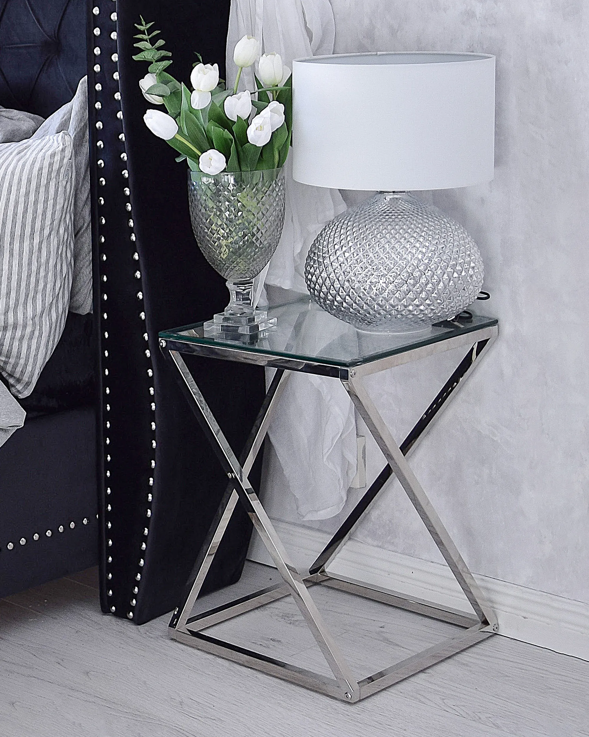 Bijzettafel BEVERLY Glas Zilver