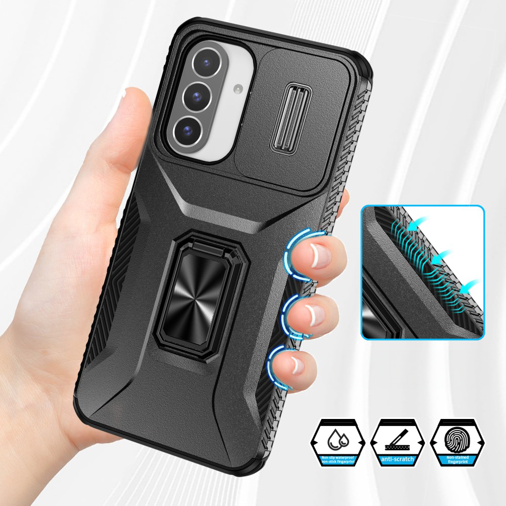 Samsung Galaxy A26 / A17 Hybrid Outdoor Hardcase Hülle mit Cam-Slider   Magnetischer Kickstand - Schwarz