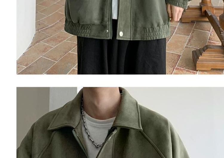 emeisa - Kraagloze raglan imitatiesuède jas met rits