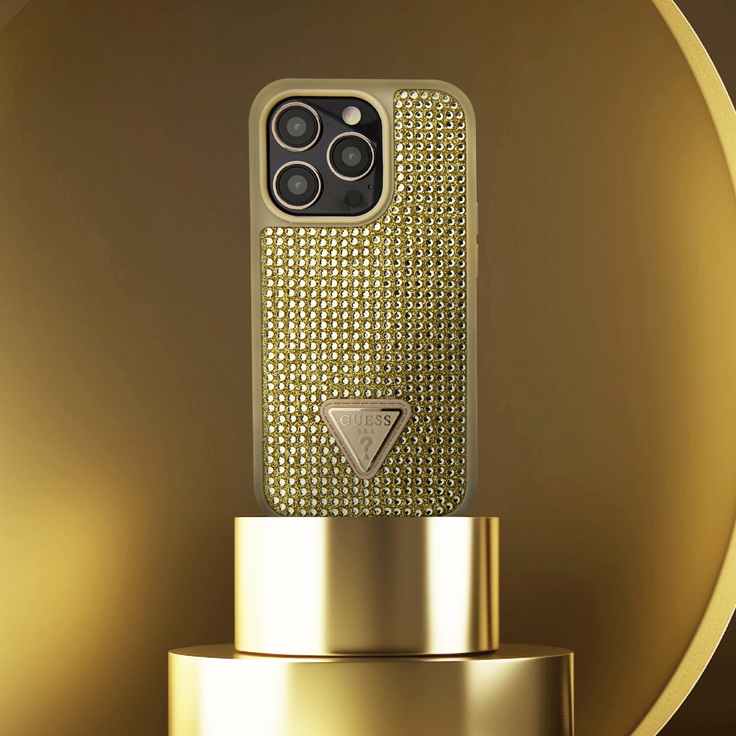 iPhone 14 Hybrid Hardcase Hülle Rhinestone Triangle (GUHCP14SHDGTPD) - Gold