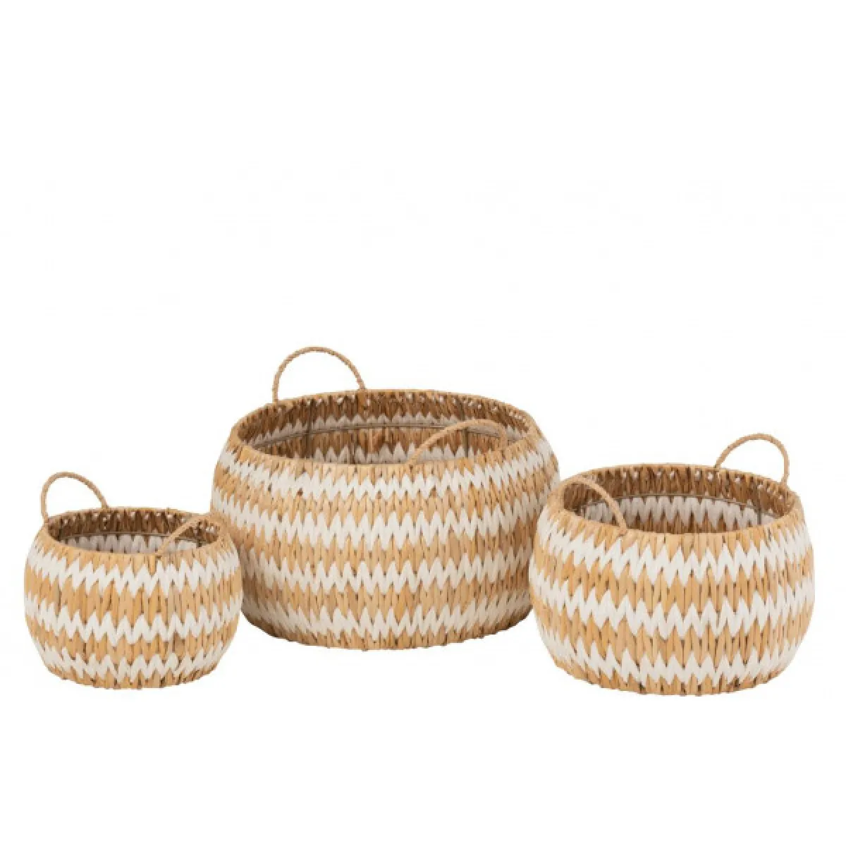 Dansmamaison Set De 3 Paniers Lys Herbe Naturel/Blanc