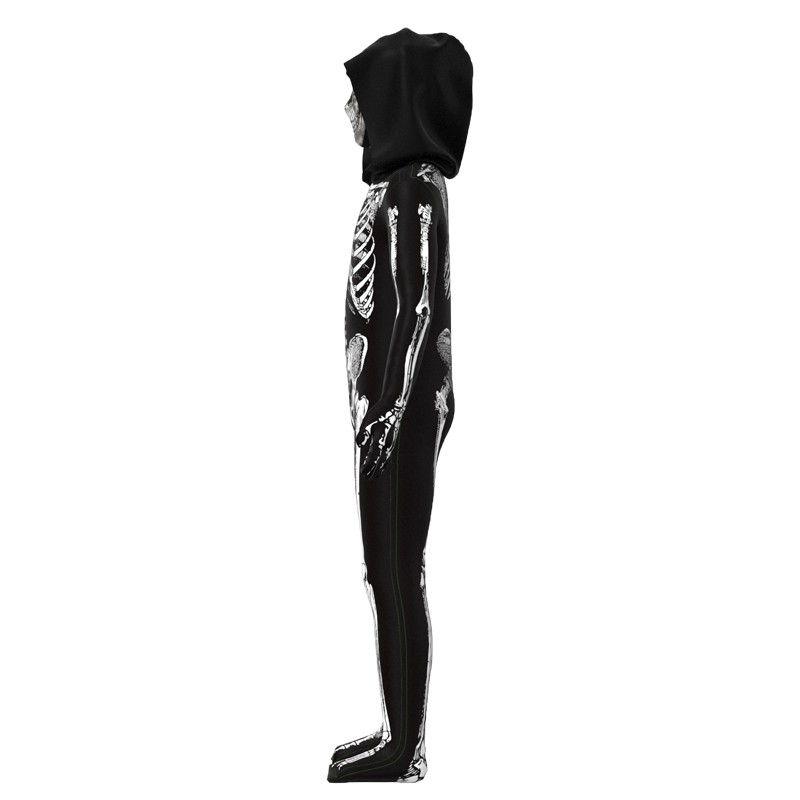 (155cm) Fasnachts Erwachsenen Kostüm Skelett Overall Verkleidung für Motto Partys / Halloween - Schwarz