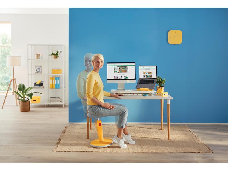 Leitz Ergo Cosy Active Sitz und Stehhocker Gelb Höhenverstellbarer, ergonomischer Hocker zum Sitzen und Stehen für eine verbesserte Muskelaktivität und bessere Körperhaltung