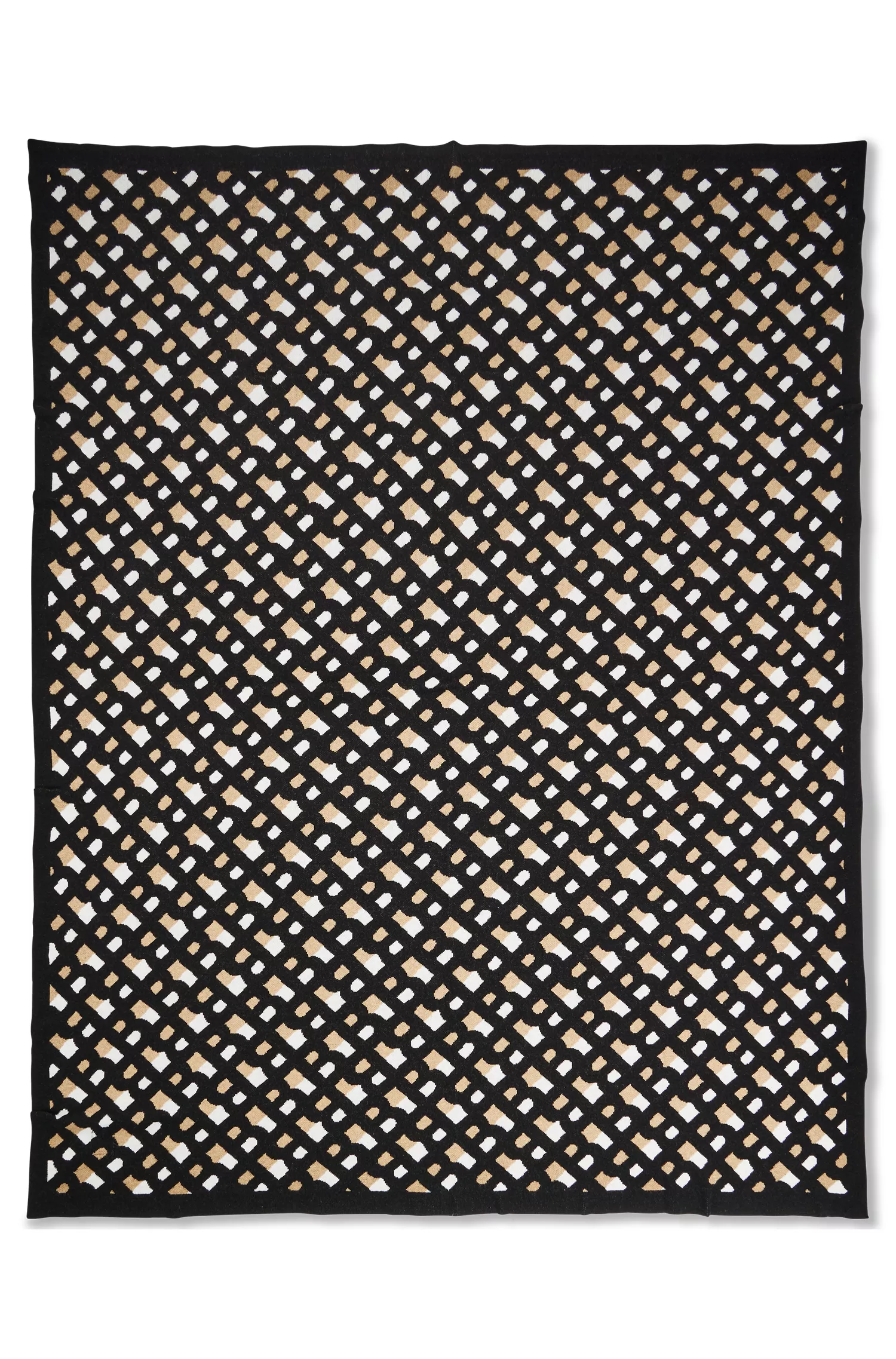 Manta BOSS preta com monograma em jacquard, feita de lã e cashmere.