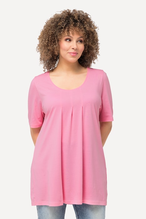 T-Shirt, Zierfalten, A-Linie, Rundhals, Halbarm, Modal