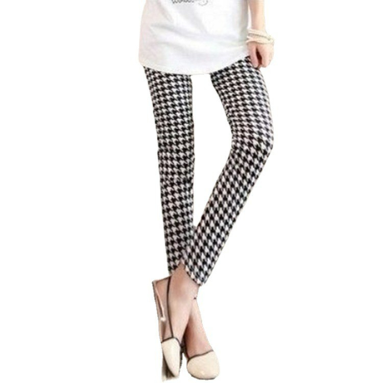 Gemusterte Damen Leggings Elastische Stretch Hosen (OneSize) - Hahnentritt Muster