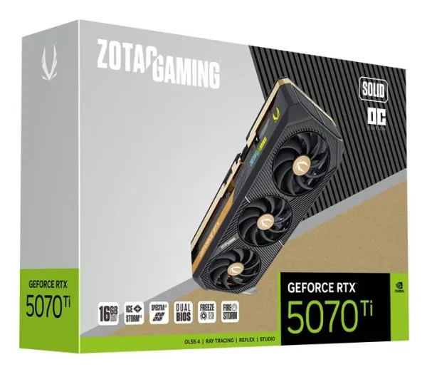 ZOTAC GAMING GeForce RTX 5070 Ti SOLID OC - Grafikkort - GeForce RTX 5070 Ti - 16 GB GDDR7 - PCIe 5.0 x16 - 3 x DisplayPort, HDMI