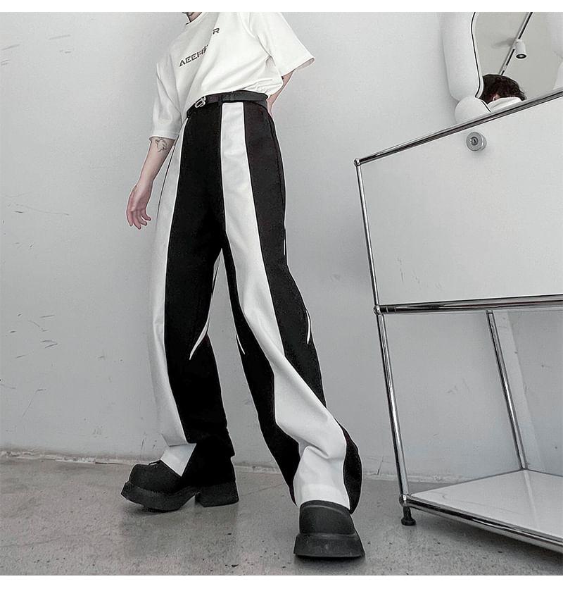 Bjorn - Hoge taille tweekleurige rechte broek