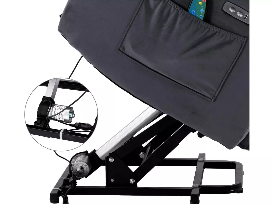 Fauteuil relax électrique en tissu avec fonctions de chauffage et de vibration - 2 poches latéralles - Gris