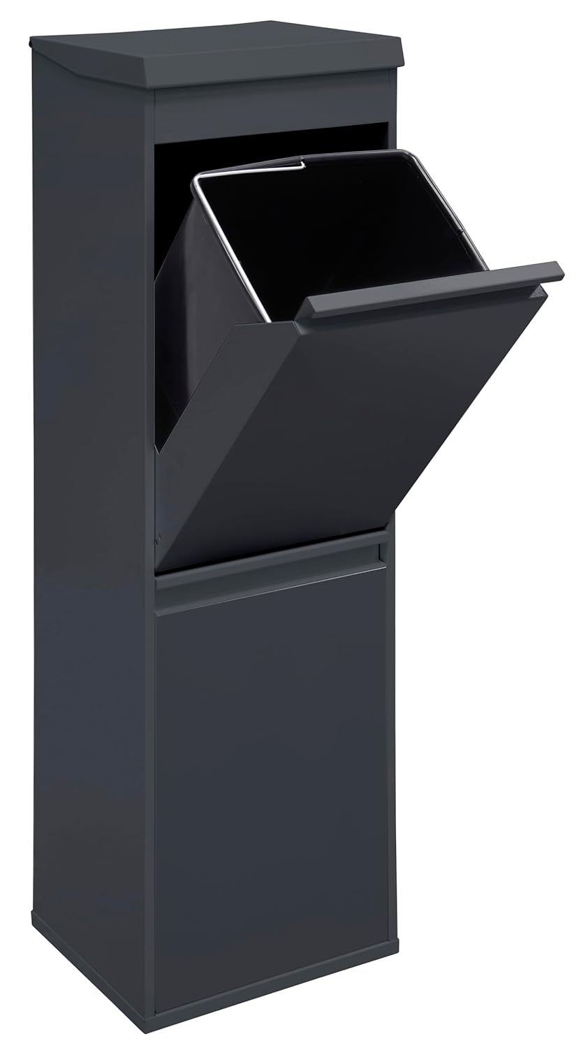 ARREGUI Top CR224-B Mülltrennsystem aus Stahl mit Aufbewahrungsbox mit Deckel | 2 Fächer Mülleimer für die Küche | 2x17 L (34 L) | 2 Fach Abfalleimer | Herausnehmbare Inneneimer mit Griff | anthrazit