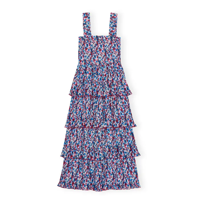 Ganni Robe Sans Manches Smockée Georgette Imprimée Fibres Recyclées | Bleu