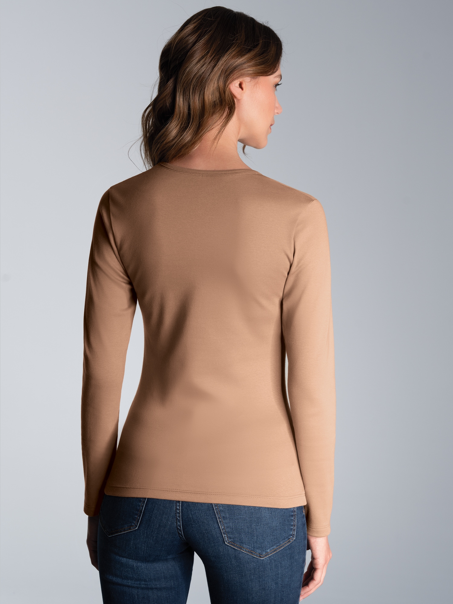 Langarmshirt mit Kristallsteinen Haselnuss