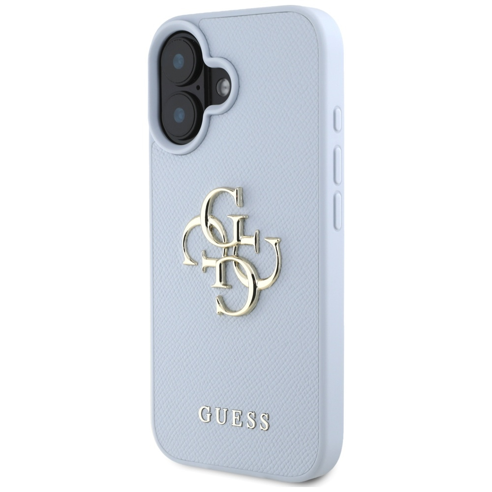 iPhone 16 Leder Hardcase Hülle Grained 4G Big Metal Logo (GUHCP16SPGT4MBB) - Hellblau