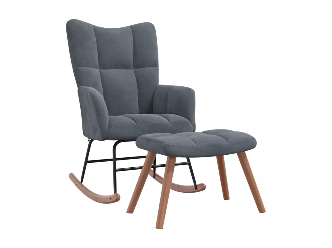 Chaise à bascule avec repose-pied Gris foncé Velours