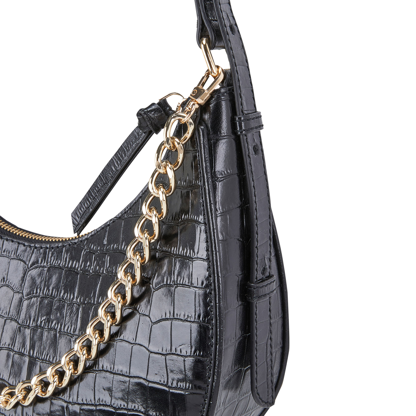 AURA - Sac épaule en cuir embossé croco | Noir
