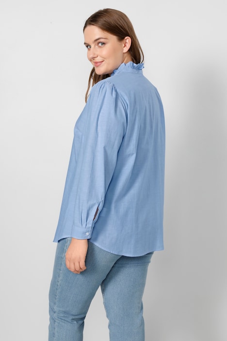 Bluse, Classic Fit, Rüschenkragen, verdeckte Knopfleiste, Langarm