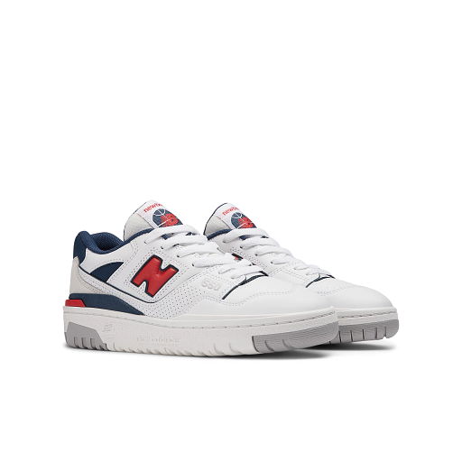 New Balance 550 Kids Sneakers, White/True Red, 32