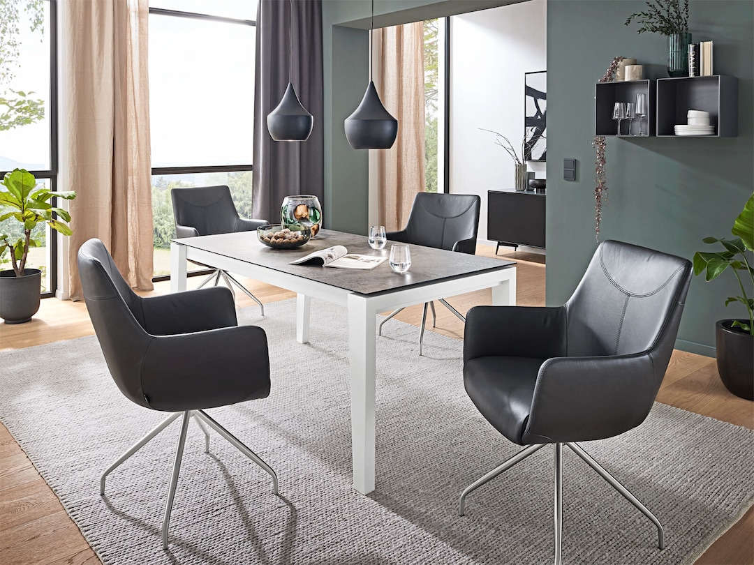 CASAVANTI Stuhl LEON Leder schwarz/silberfarbig