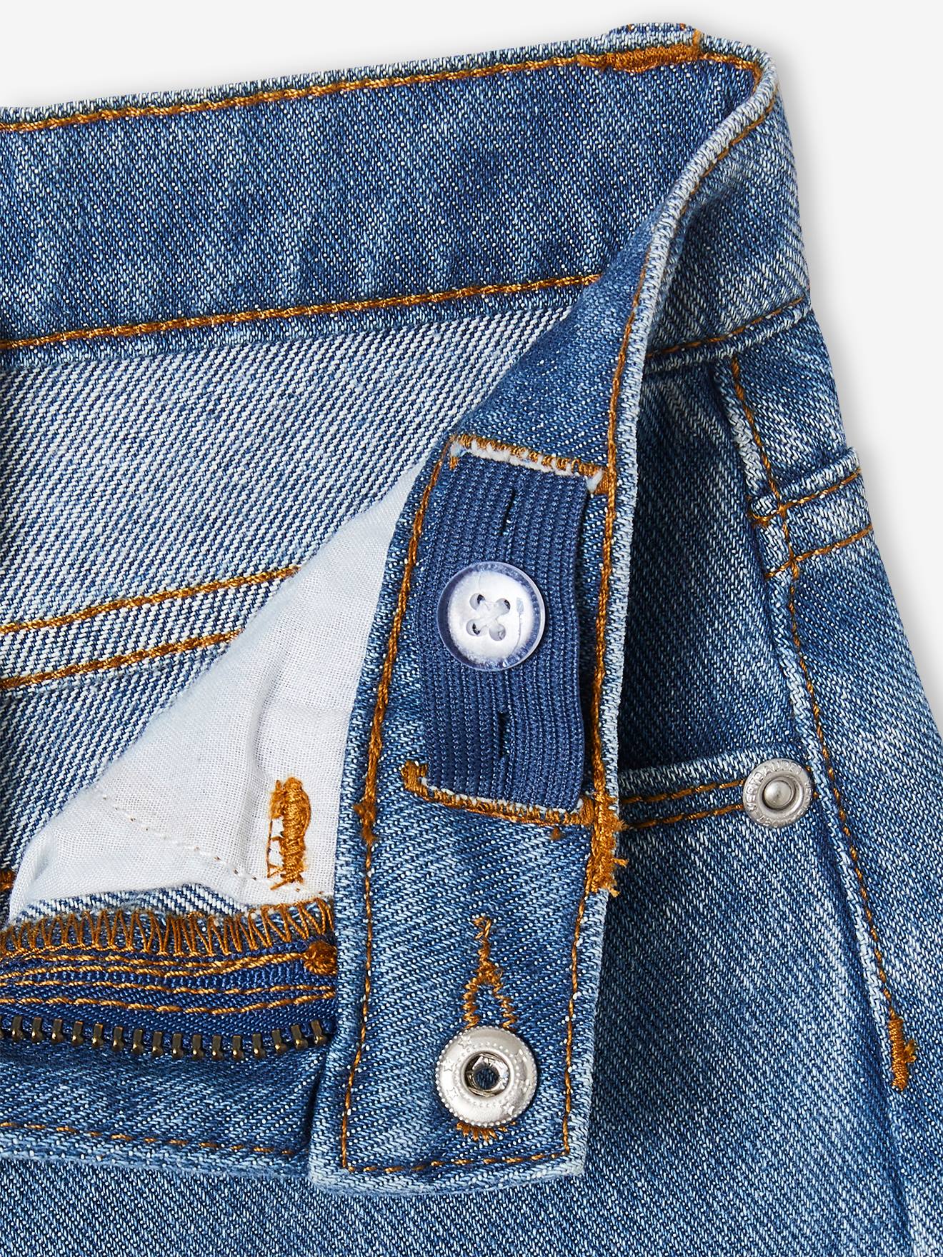 Calça jeans reta com um laço elegante, jeans azul escuro para meninas