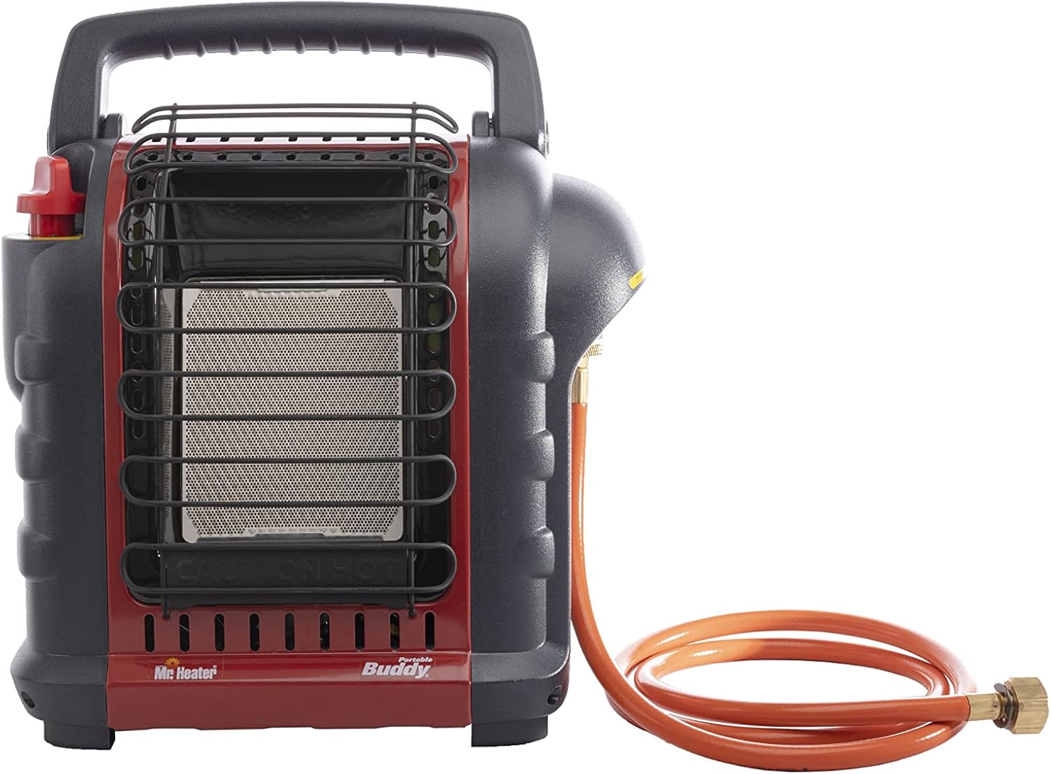 Mr. Heater Portable Buddy mit einem ölfreien Schlauch (1,5 Meter) zum Anschluss an Gasflaschen, bis zu 2,4kW Leistung, Outdoor-/Campingheizung,inkl. Adapter für Gaskartuschen mit 7/16-Gewinde