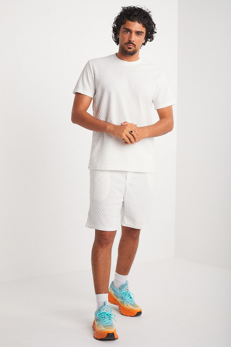 Ensemble 2 pièces t-shirt + short blanc texturé