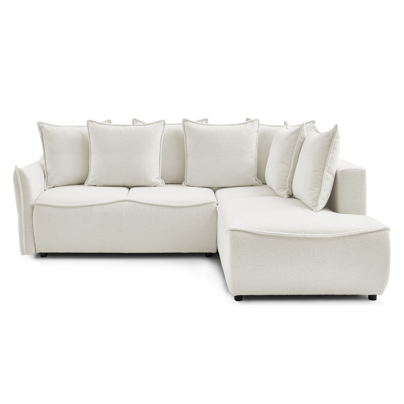 Bobochic Canapé d'angle L droit convertible bouclette Léon blanc - 257x90x194 cm