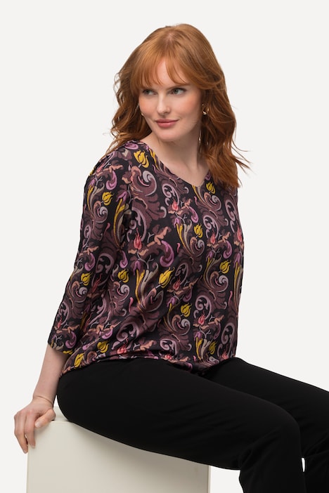 Shirt, Paisleymuster, V-Ausschnitt, 3/4-Arm