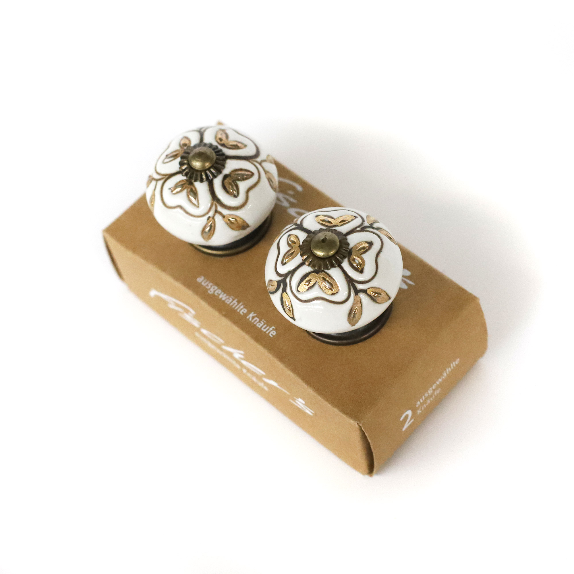 Keramik-Knauf-Duo 'Blume', weiß, gold, Ø 4 cm günstig bestellen