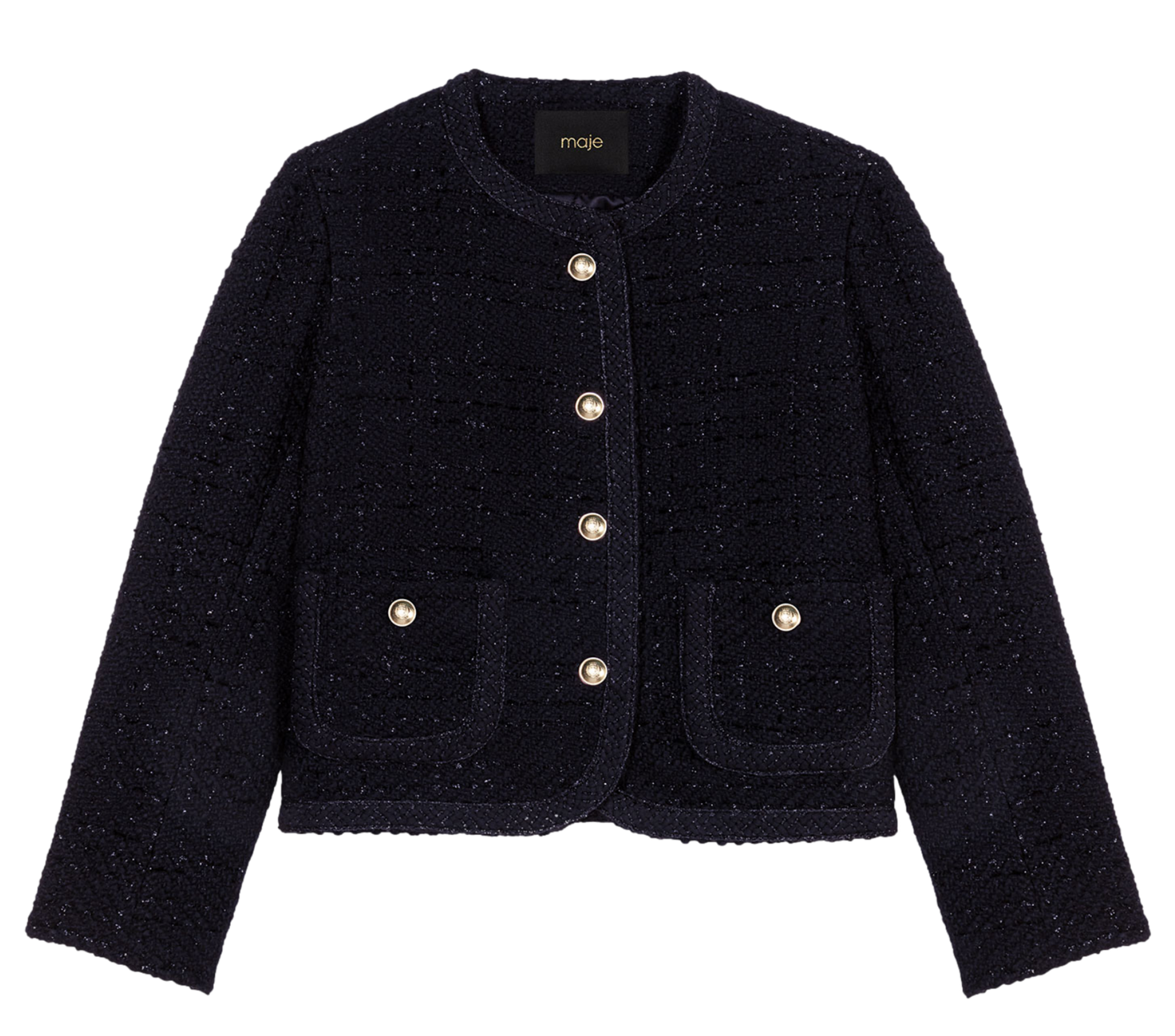 Veste col rond en tweed| Noir