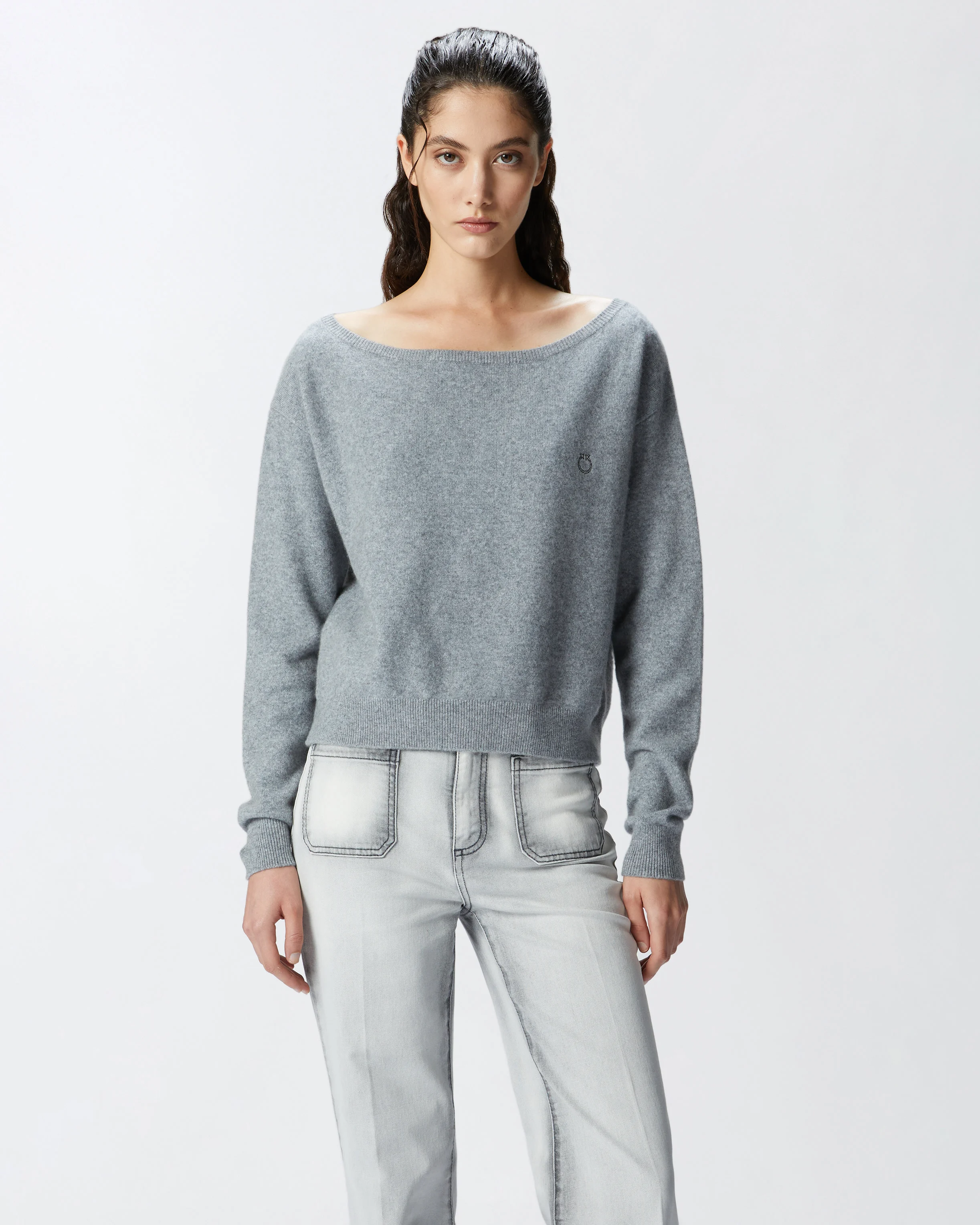 Pull mélangé avec logo brodé | Gris